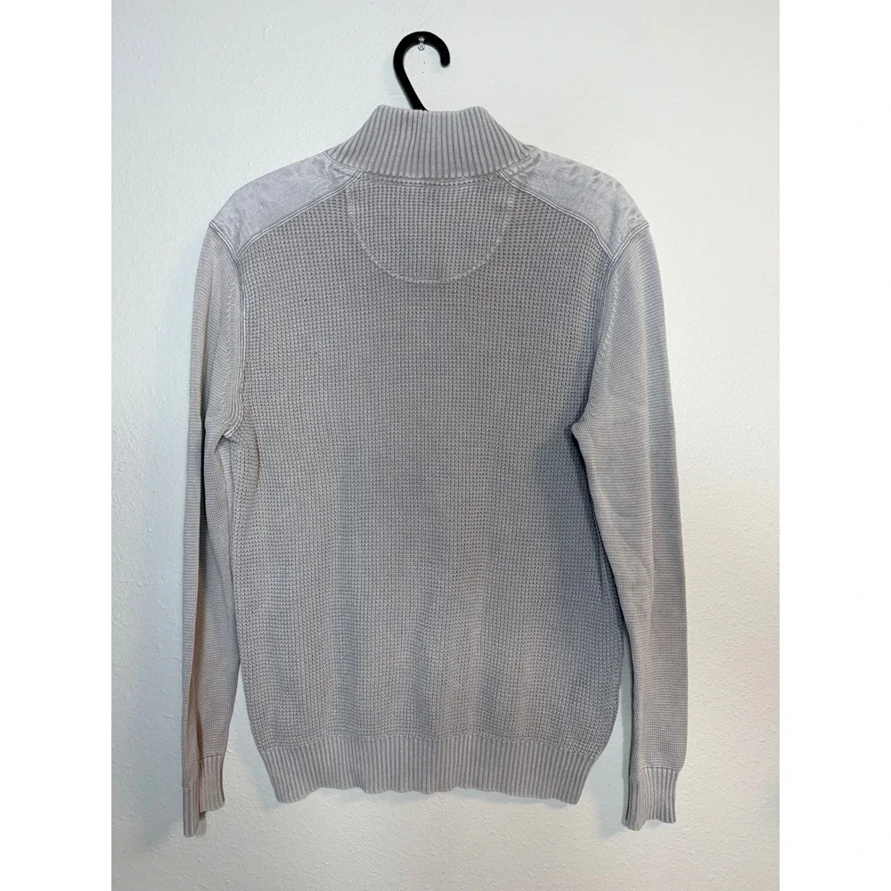 Tommy Bahama Mens Gray 100% Cotton Waffle Knit Quarter Zip Pullover Sweater M